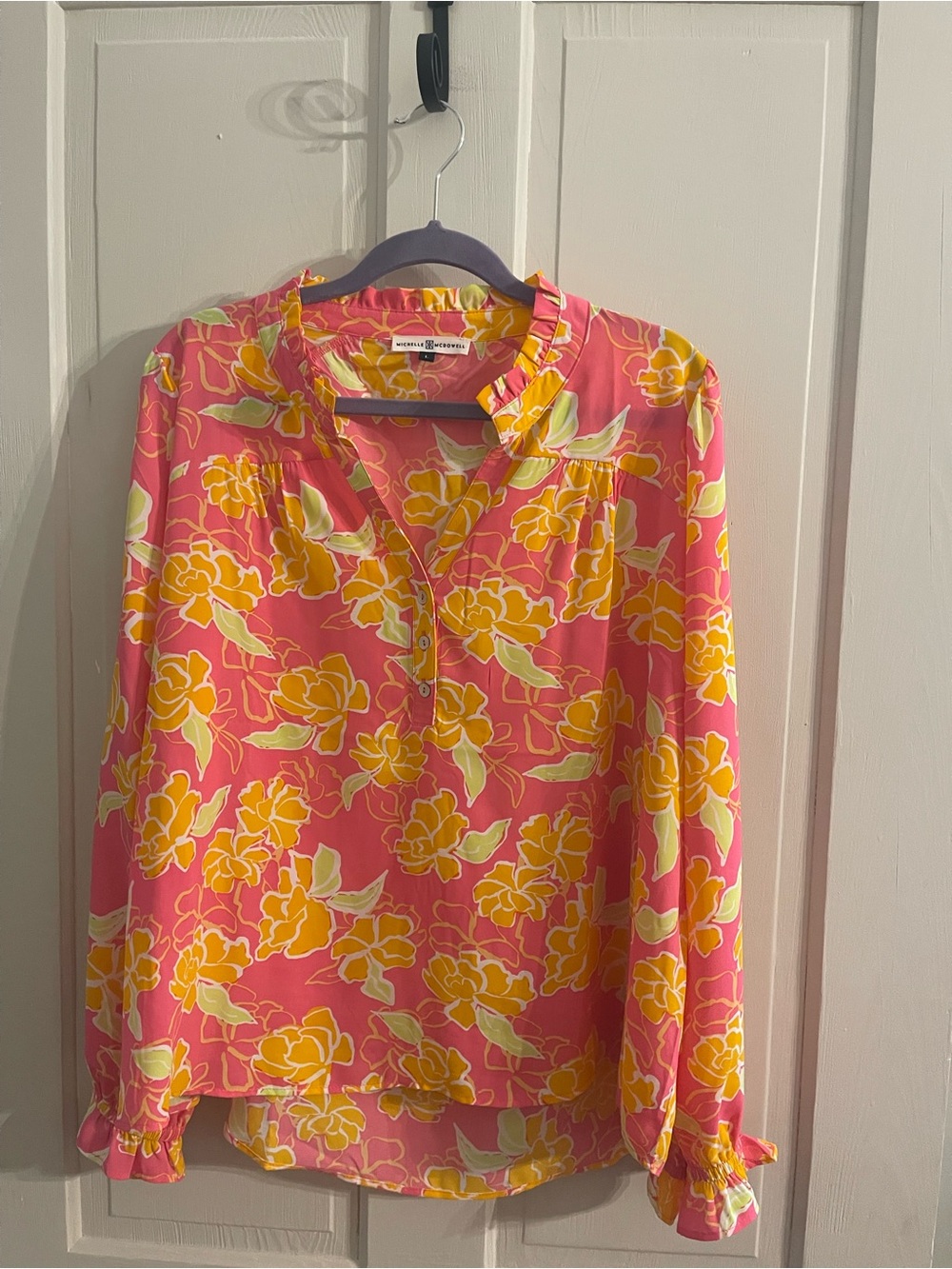 Michelle McDowell relaxed for blouse with ruffle neck/sleeves